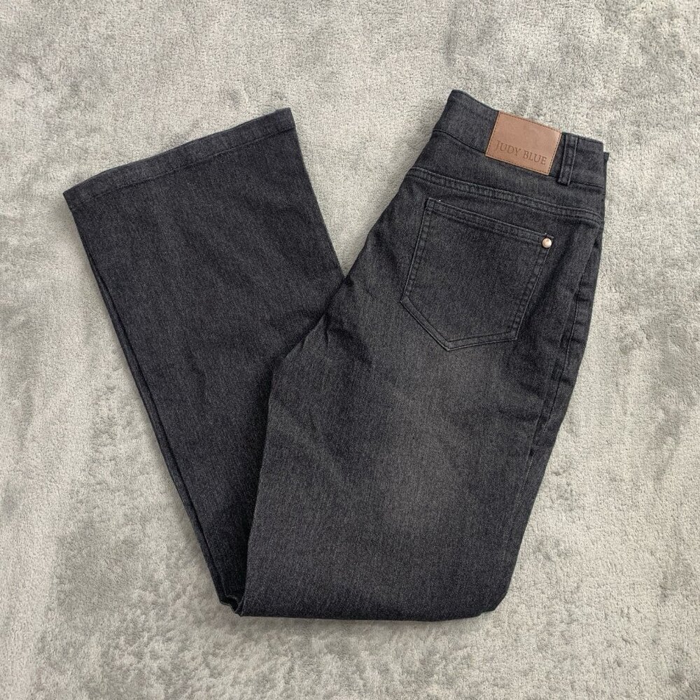 Judy Blue Jeans Womens Small Black Mid Rise Straight Leg Black Denim Whiskers